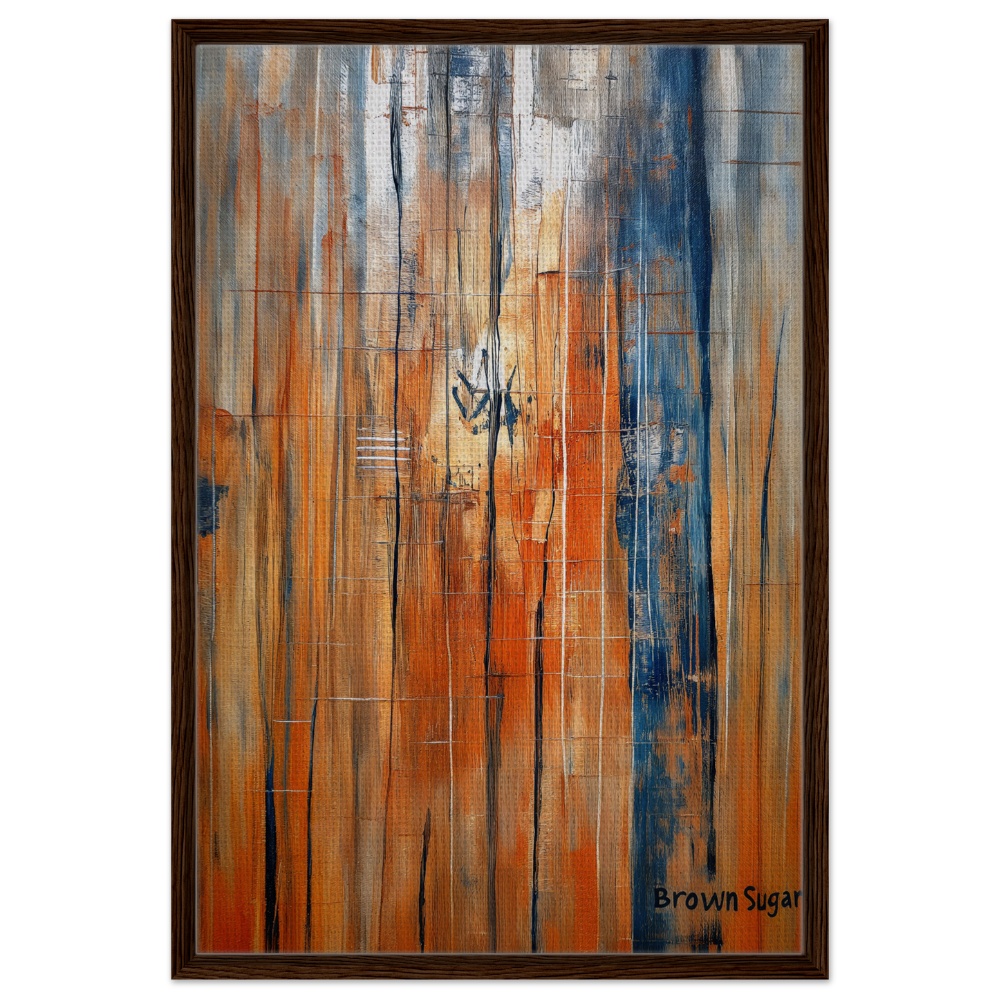 Abstract painting in orange blue spectrums for stylish room decor by Fashion Oracle™