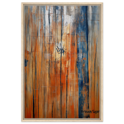 Abstract painting with vertical streaks in orange, blue, and gray for Orange Blue Spectrums