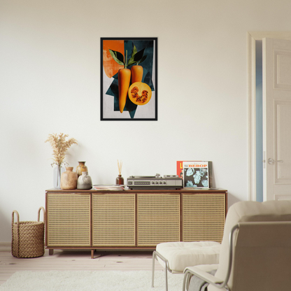 Wooden sideboard with cane-webbed doors, ideal for Orange Reality Fusion room decor