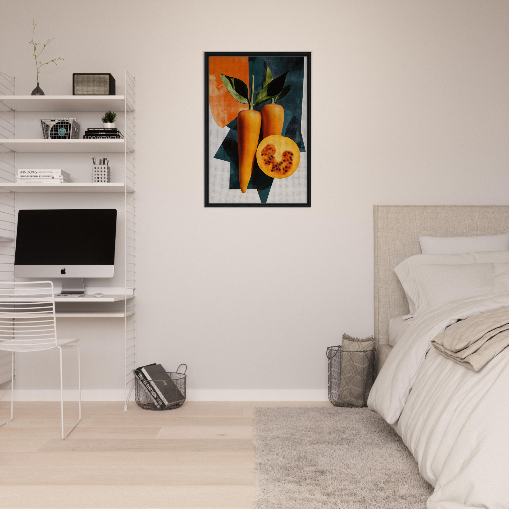 Framed canvas print of carrots and papaya capturing the essence of Orange Reality Fusion