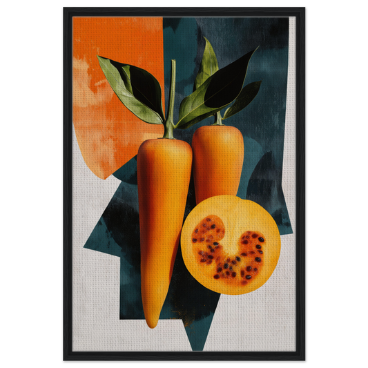 Two orange bell peppers and halved passion fruit for Orange Reality Fusion canvas print