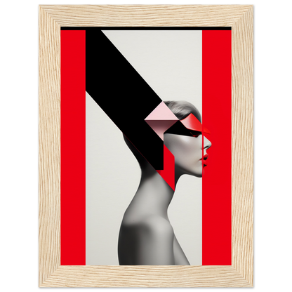 Artistic portrait featuring a profile view with bold geometric shapes and contrasting colors.