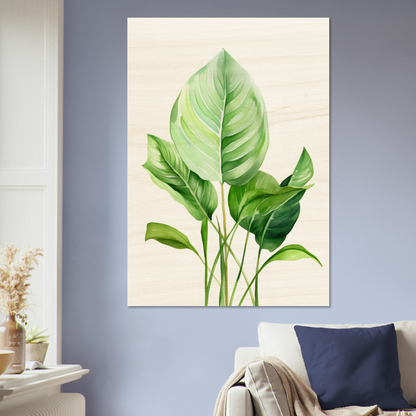 A painting of a banana leaf on a wall