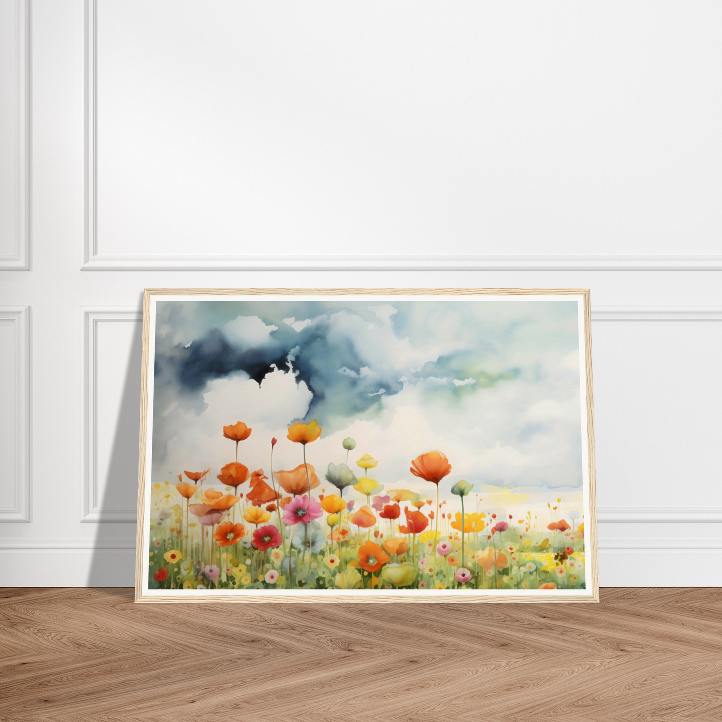 A painting of a field of flowers