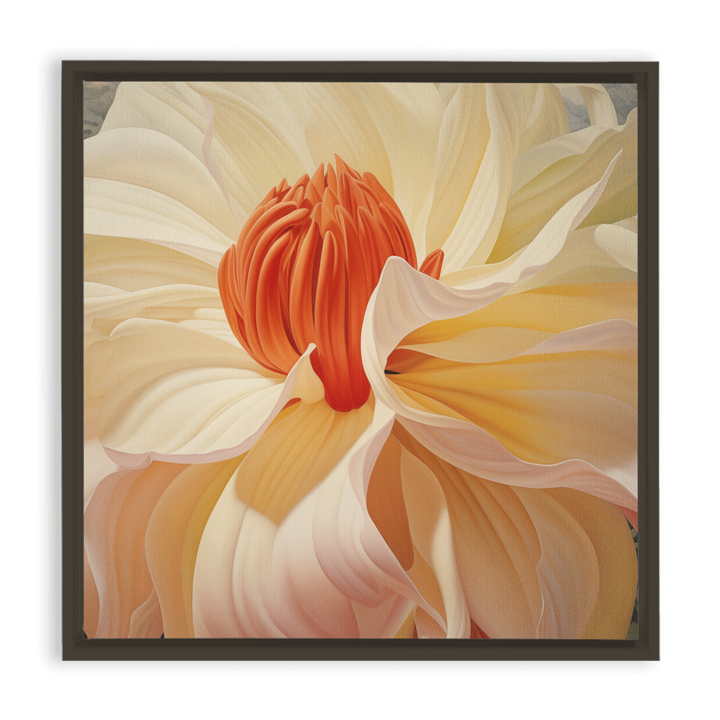 A painting of a flower with orange and yellow petals