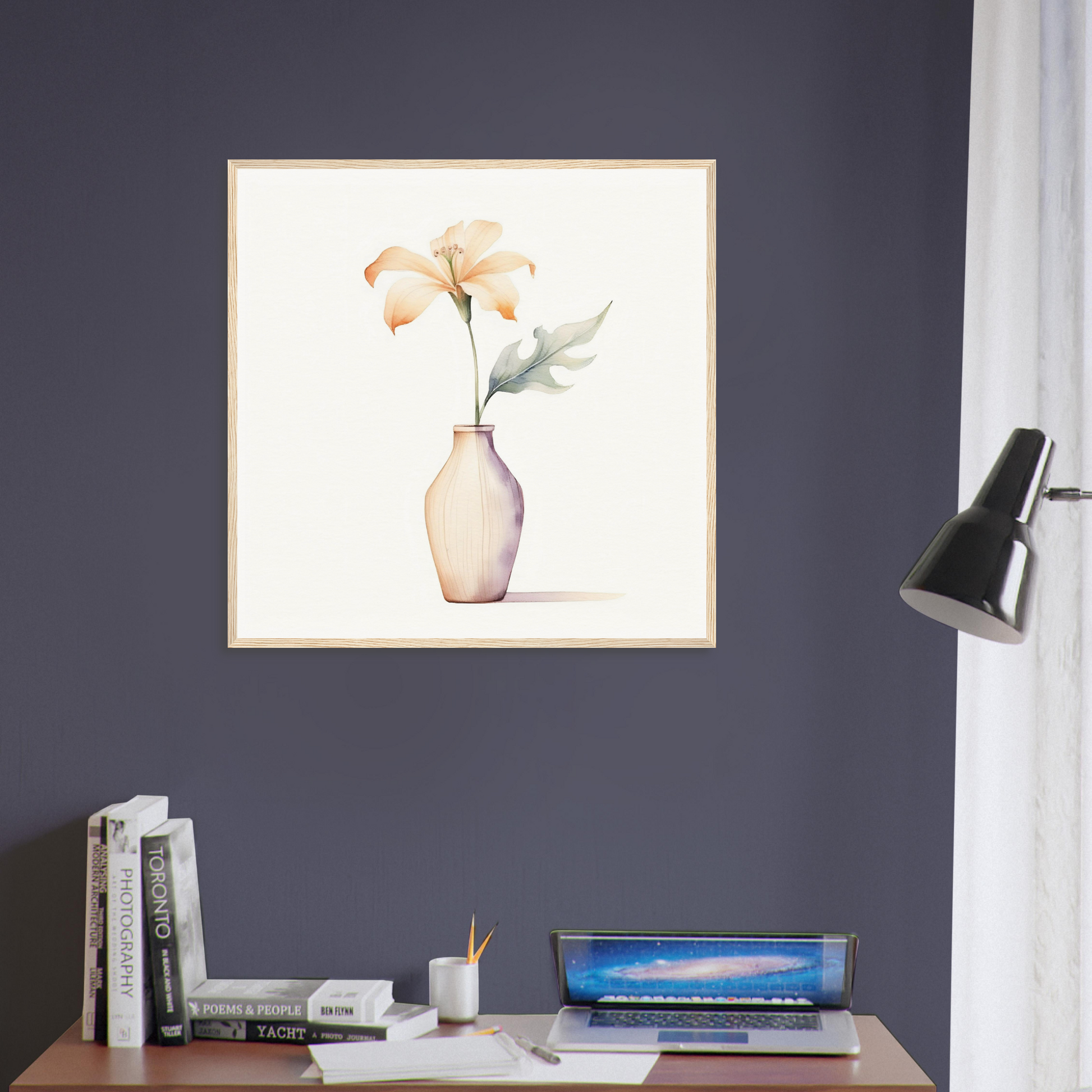 A painting of a flower in a vase