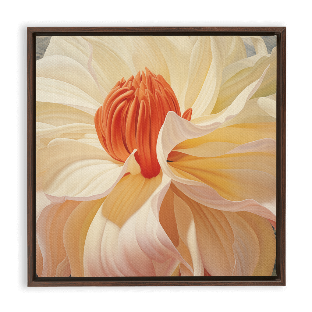 A painting of a flower in a wooden frame