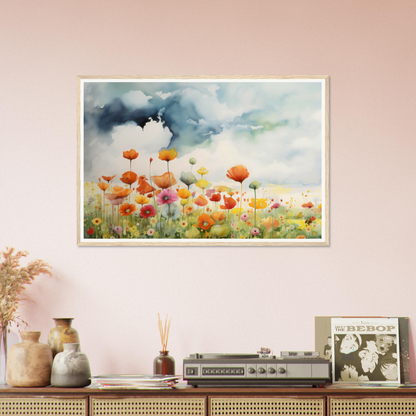 A painting of flowers on a wall