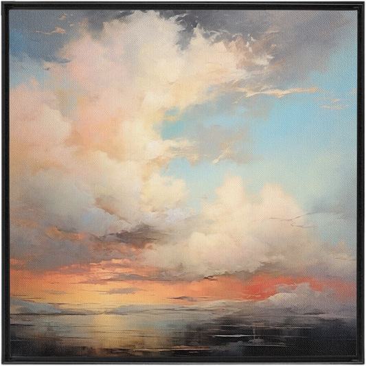 A painting of a sunset over the ocean