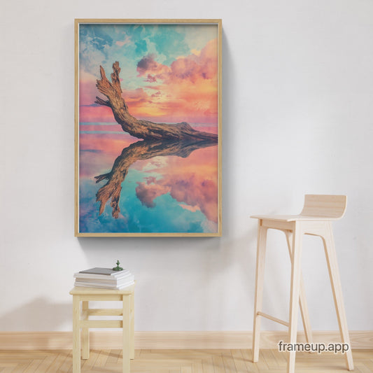 A painting hanging on the wall above a chair