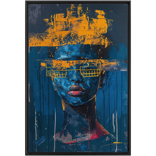 A painting of a woman with a head covered in paint