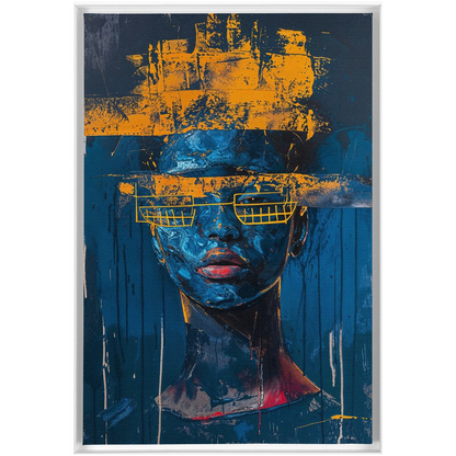 A painting of a woman with a head covered in paint