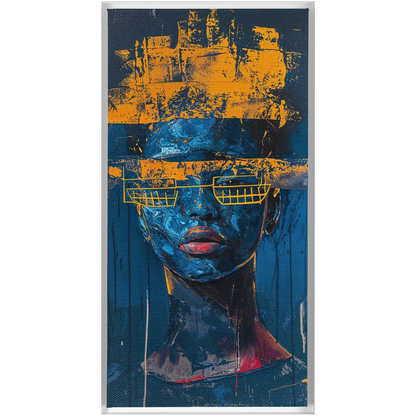 A painting of a woman with a head covered in paint