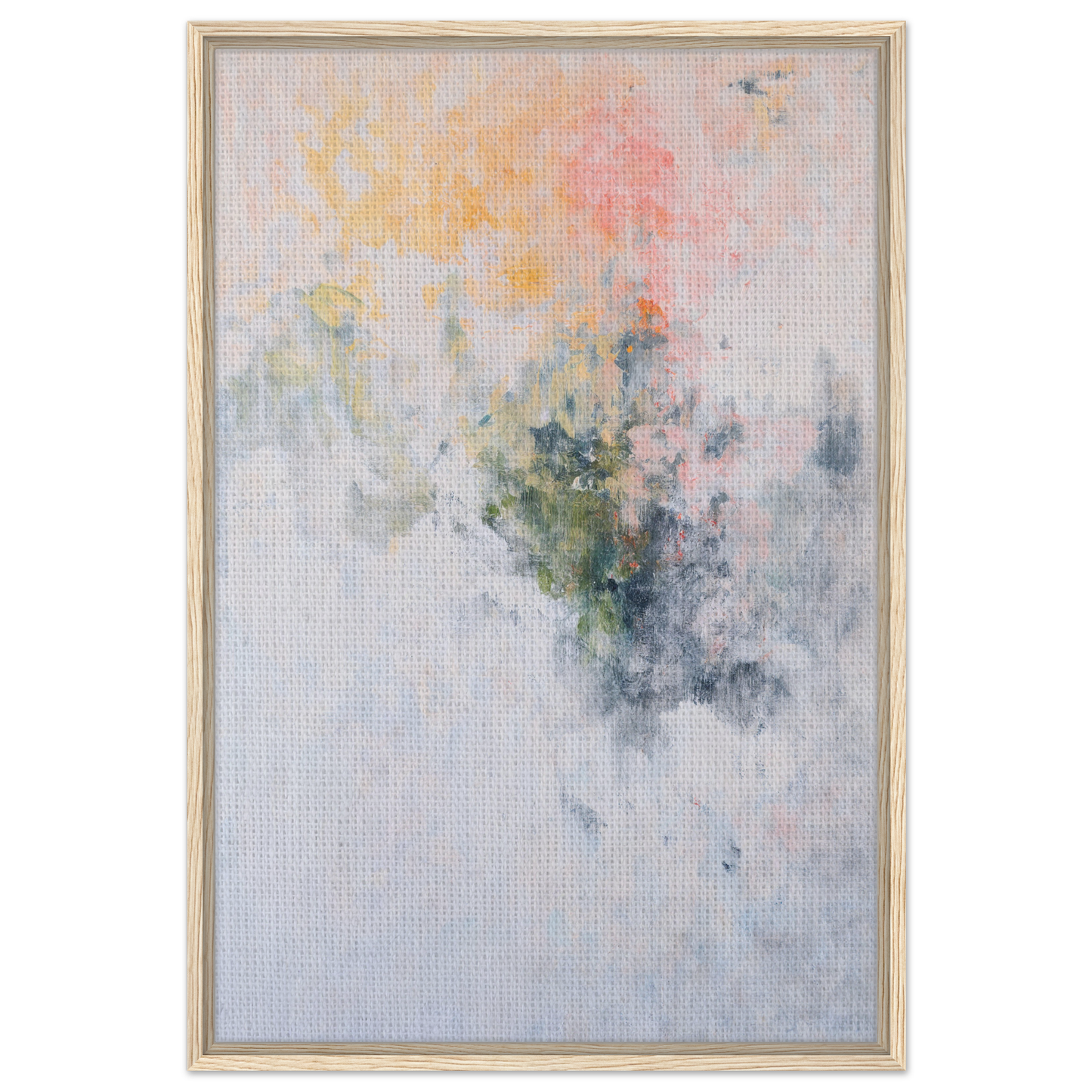 Abstract painting with soft pastel colors in Paradox Gleam Prism framed canvas print