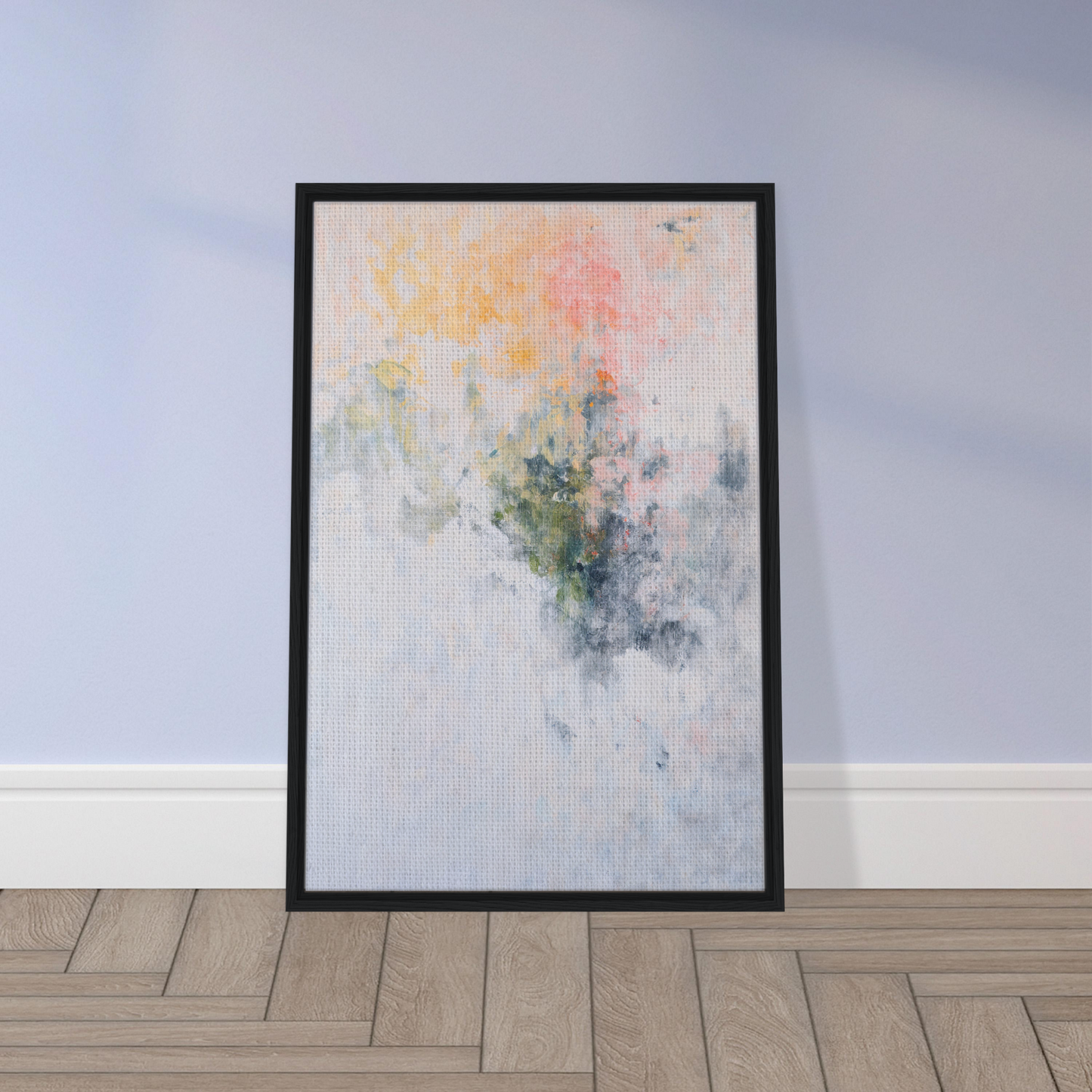 Framed abstract watercolor painting in pastel hues for Paradox Gleam Prism room decor