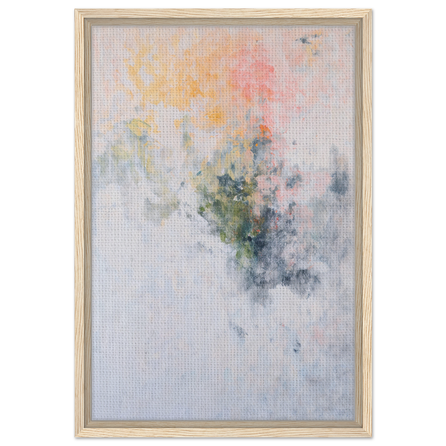 Abstract painting in soft pastel colors, part of Paradox Gleam Prism framed canvas print