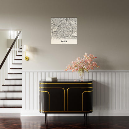 Elegant black and gold sideboard with curved edges and decorative trim.