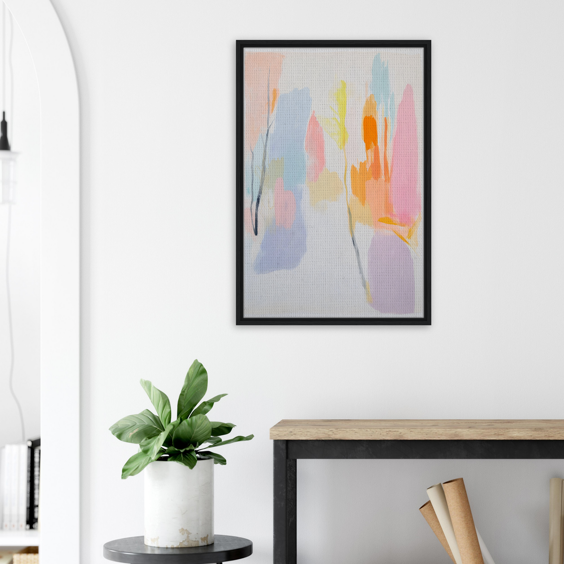 Abstract painting in soft pastel colors displayed in a Pastel Dreamscape Melody frame