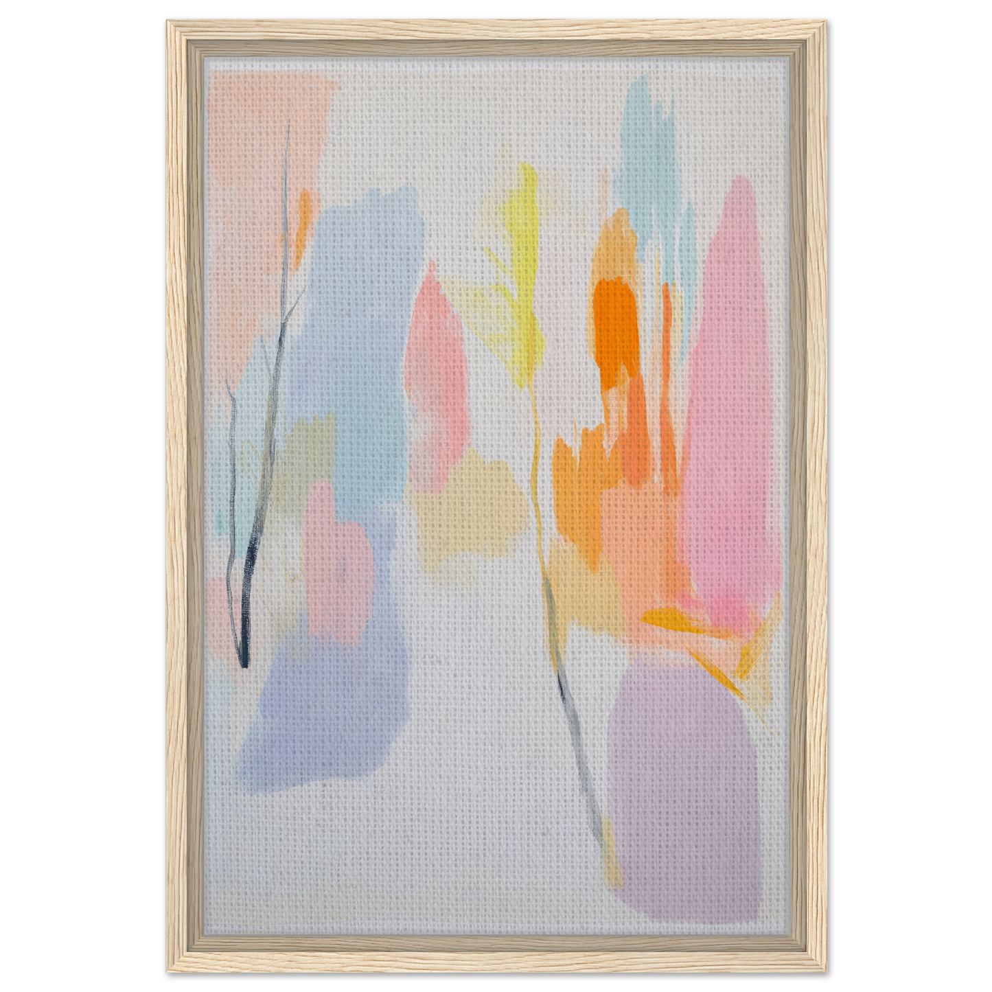 Abstract painting with pastel brushstrokes in a wooden frame, Pastel Dreamscape Melody