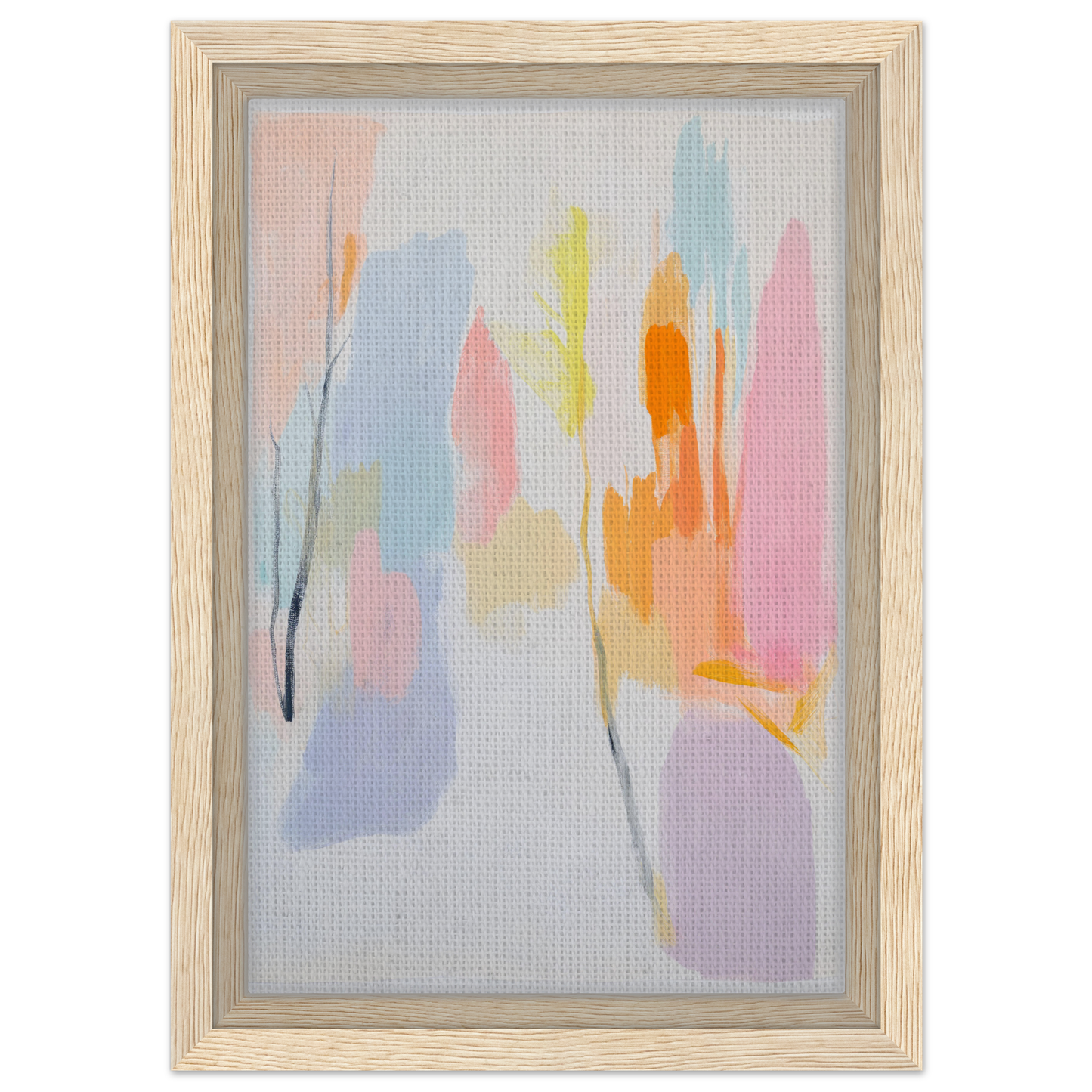 Abstract painting with pastel brushstrokes in light wood frame for Pastel Dreamscape Melody