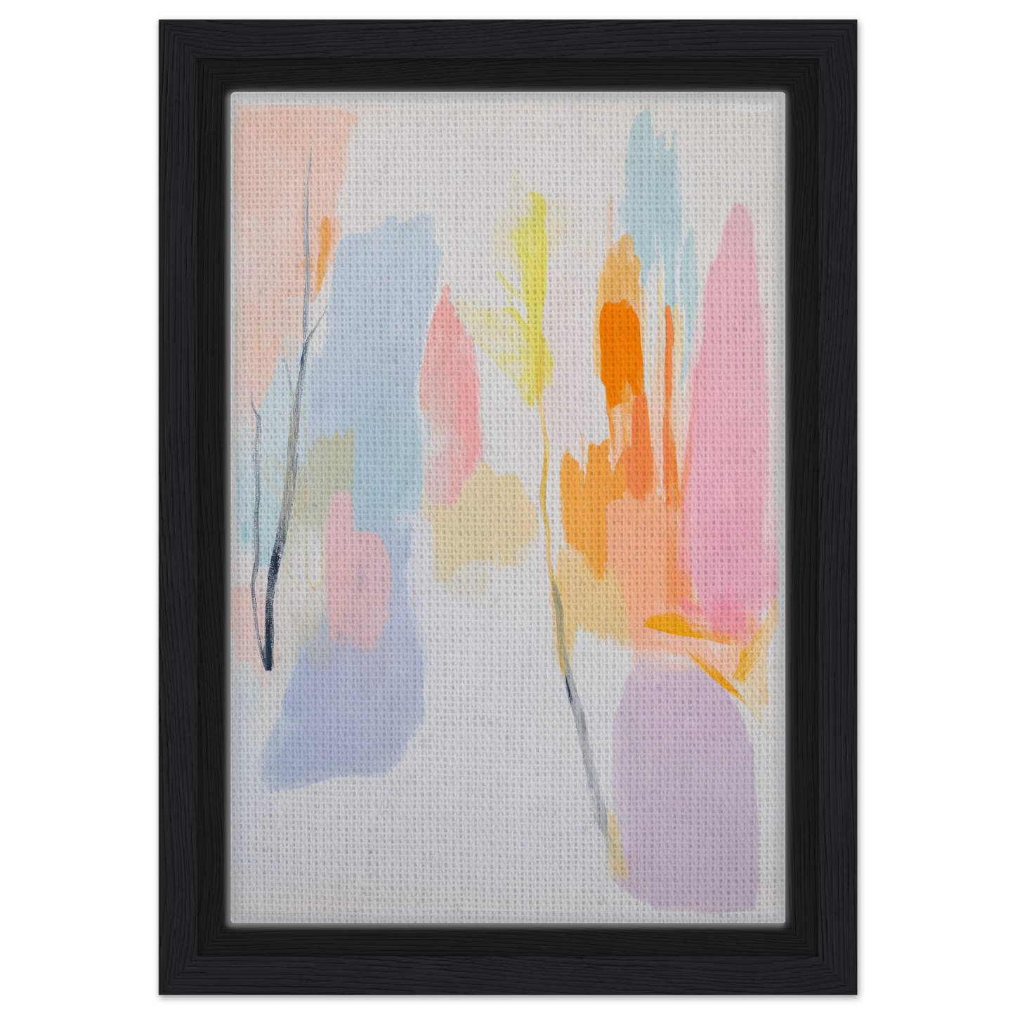 Abstract painting with pastel brushstrokes in black frame for Pastel Dreamscape Melody room decor