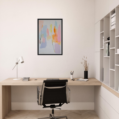 Minimalist home office featuring Pastel Dreamscape Melody wall art and elegant furnishings