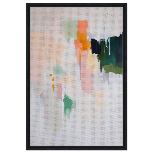 Abstract painting in soft pastels and bold brushstrokes framed as Pastel Mind Symphony