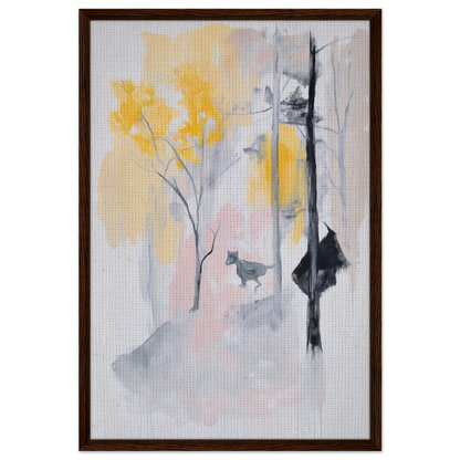 Abstract painting of yellow flowers and shadowy figures for Pastel Whimsy Echo room decor