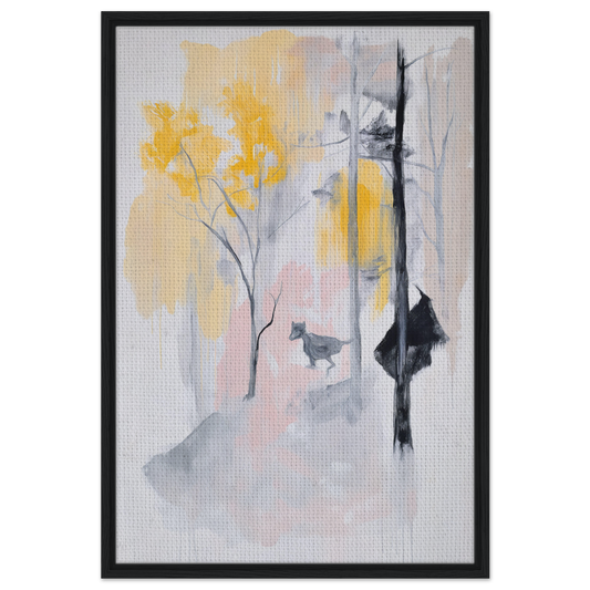 Abstract painting in muted yellow and gray tones, ideal for Pastel Whimsy Echo room decor