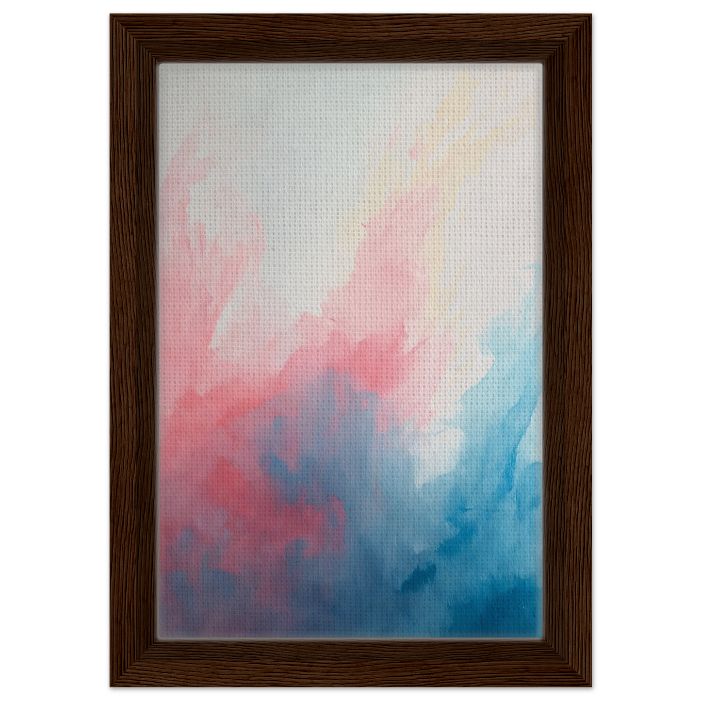 Framed canvas print of Pastel Whirl Dance featuring pink and blue watercolor blends