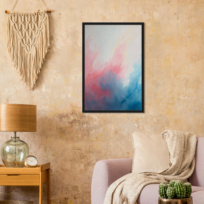 Framed canvas print of Pastel Whirl Dance featuring blended pink and blue colors