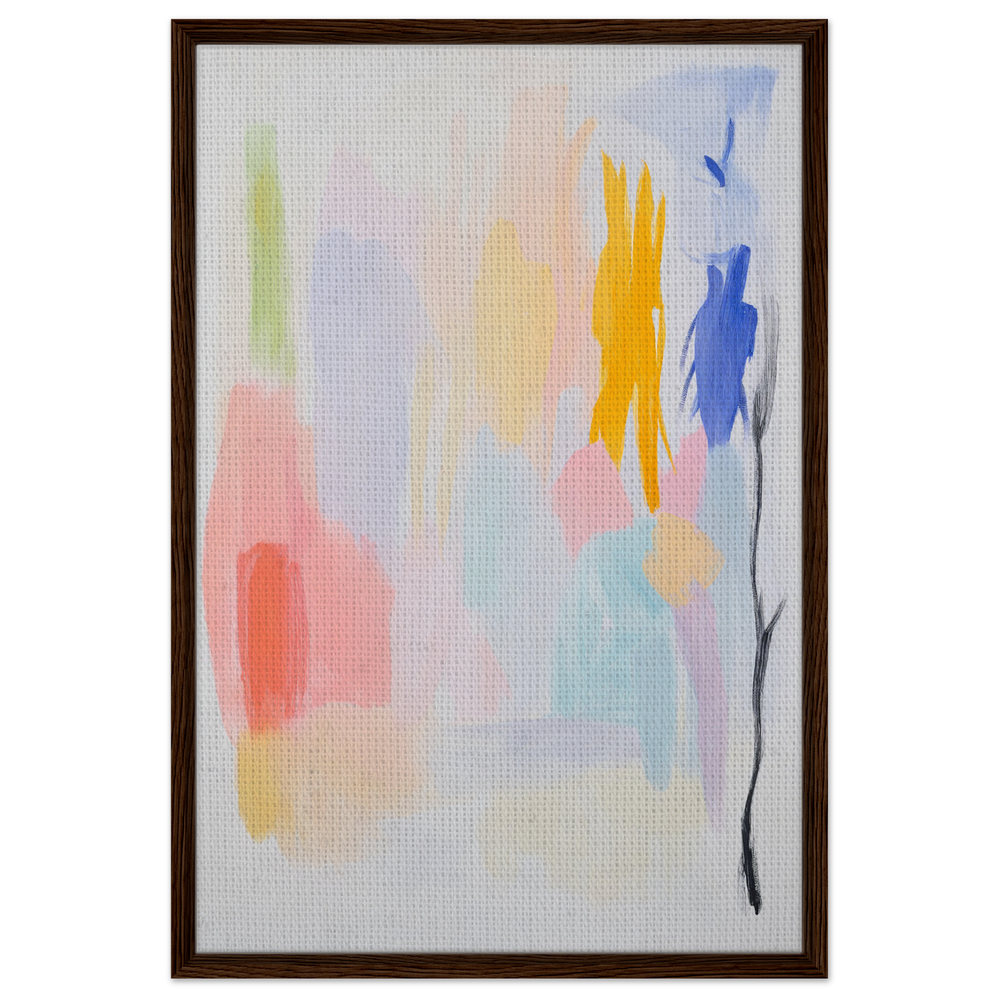 Abstract painting with soft pastel colors, framed canvas wall art for elegant room decor