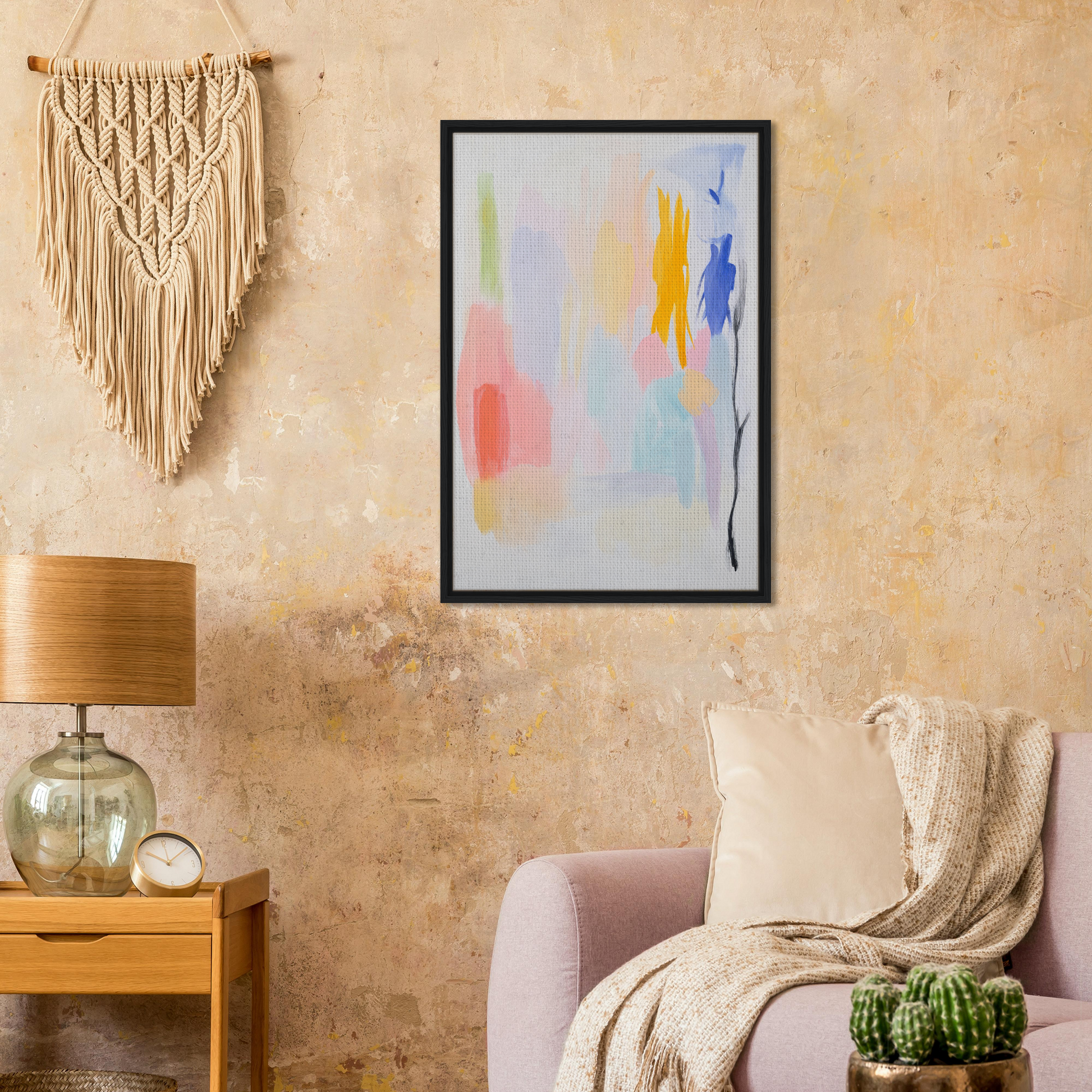 Framed canvas wall art titled Pastels in Harmony, showcasing abstract expressionism in soft hues