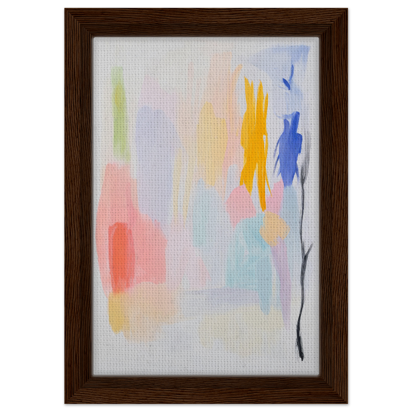 Abstract painting in pastel colors framed for elegant room decor and modern art appeal