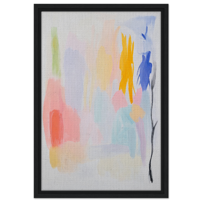 Abstract painting with pastel colors and bold strokes in a black frame for room decor