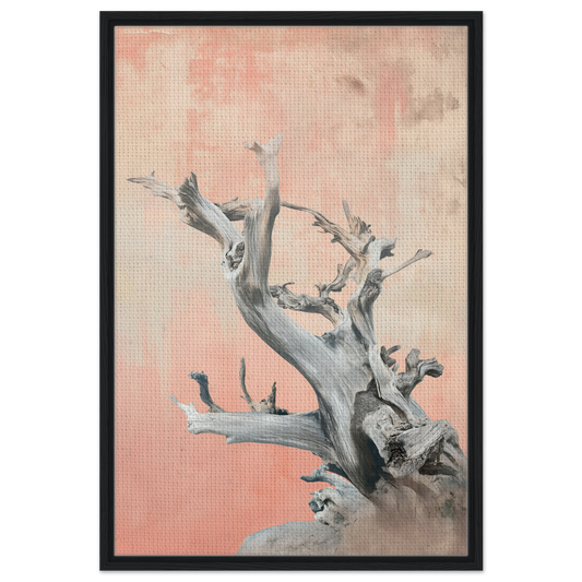 Gnarled driftwood against soft pink background for Persistent Pink Lullabies room decor