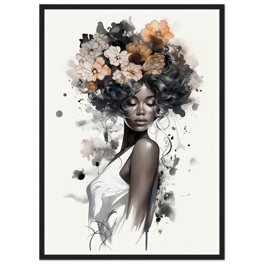 A black woman with flowers on her head, perfect for my Original Ouplence The Oracle Windows™ Collection wall poster.