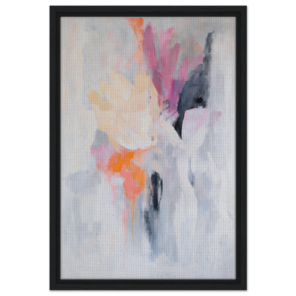 Abstract painting in soft pastels within a black frame, ideal for Petal-Loom Murmurs room decor