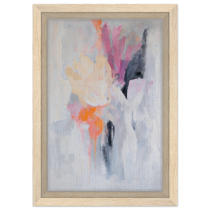 Abstract painting in soft pastels and wooden frame for Petal-Loom Murmurs room decor