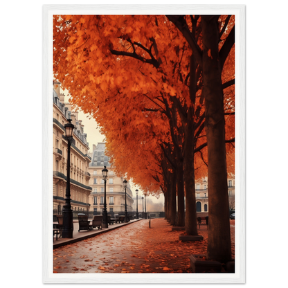 A photo of a street with trees and benches