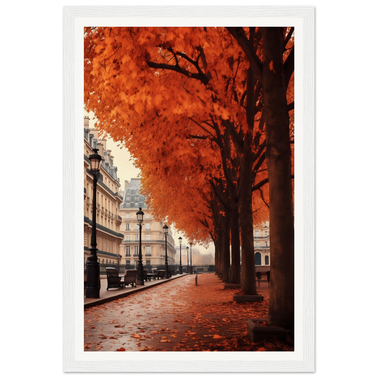 A photo of a street with trees and leaves