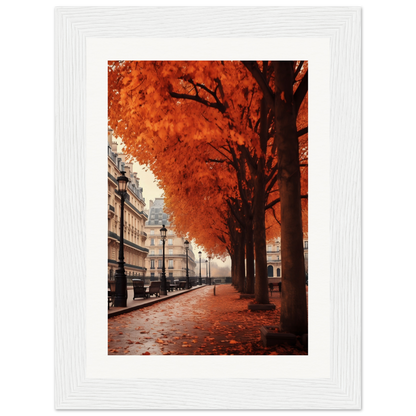 A photograph of a street with trees and a bench