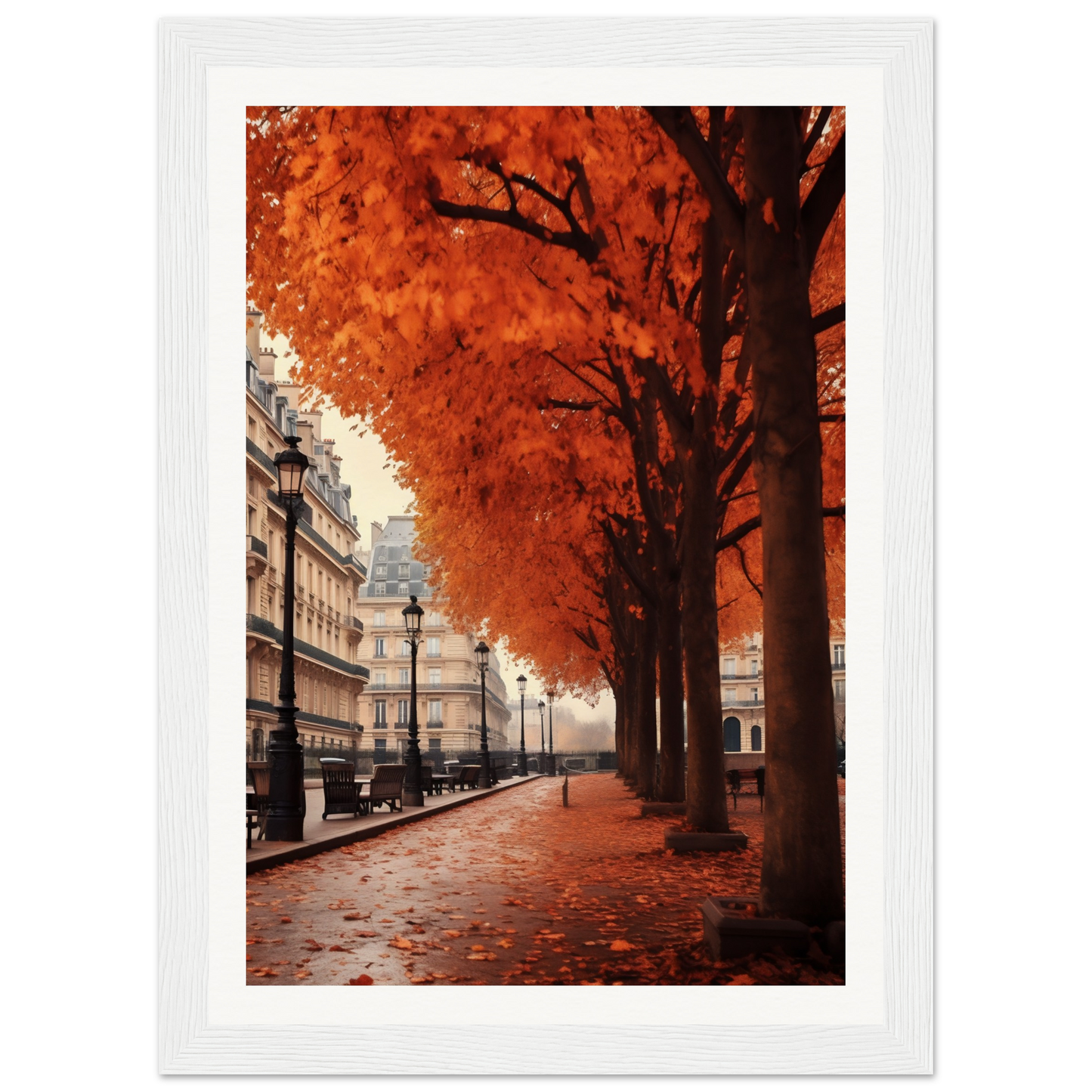 A photograph of a street with trees and buildings in the background