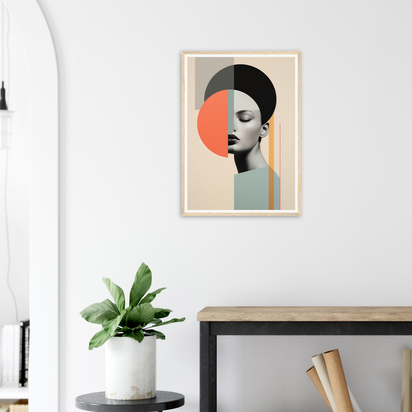 Abstract geometric portrait artwork featuring a stylized face divided into color blocks.