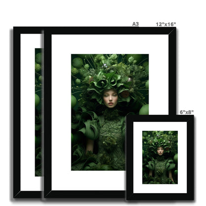 A picture of a woman with a green head surrounded by leaves