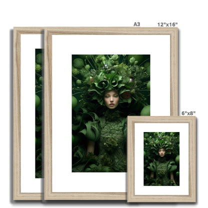 A picture of a woman with a green head surrounded by leaves