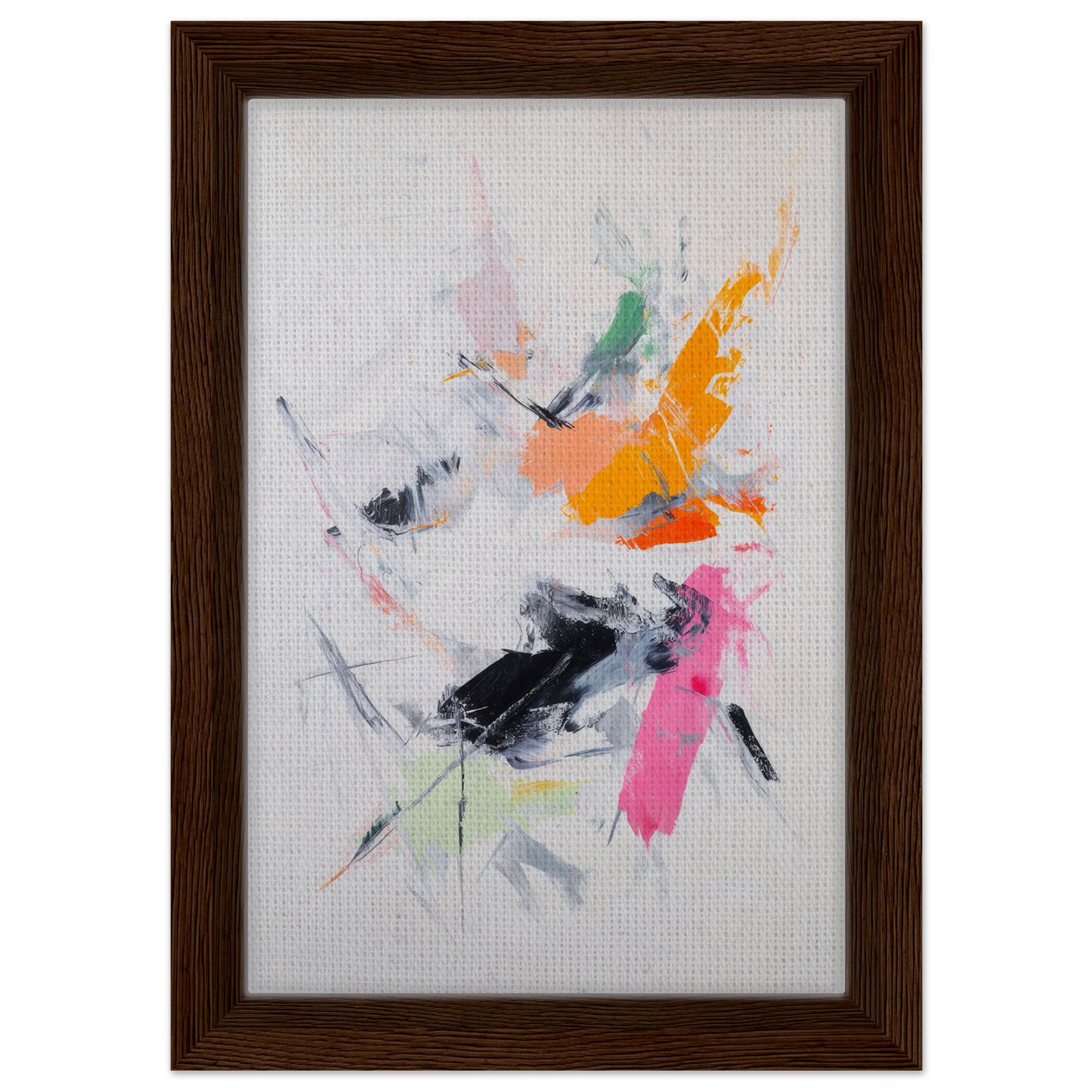 Abstract painting with colorful splashes in wooden frame, Pigment Tempest Unfolds room decor