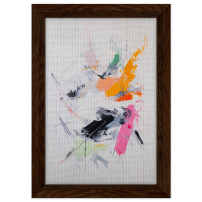 Abstract painting with colorful splashes in wooden frame, Pigment Tempest Unfolds room decor