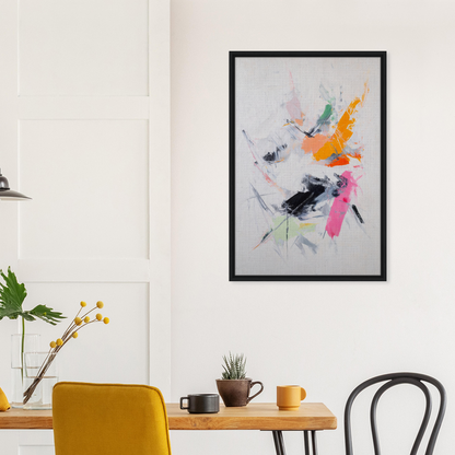 Colorful abstract painting in a black frame, Pigment Tempest Unfolds, framed canvas print