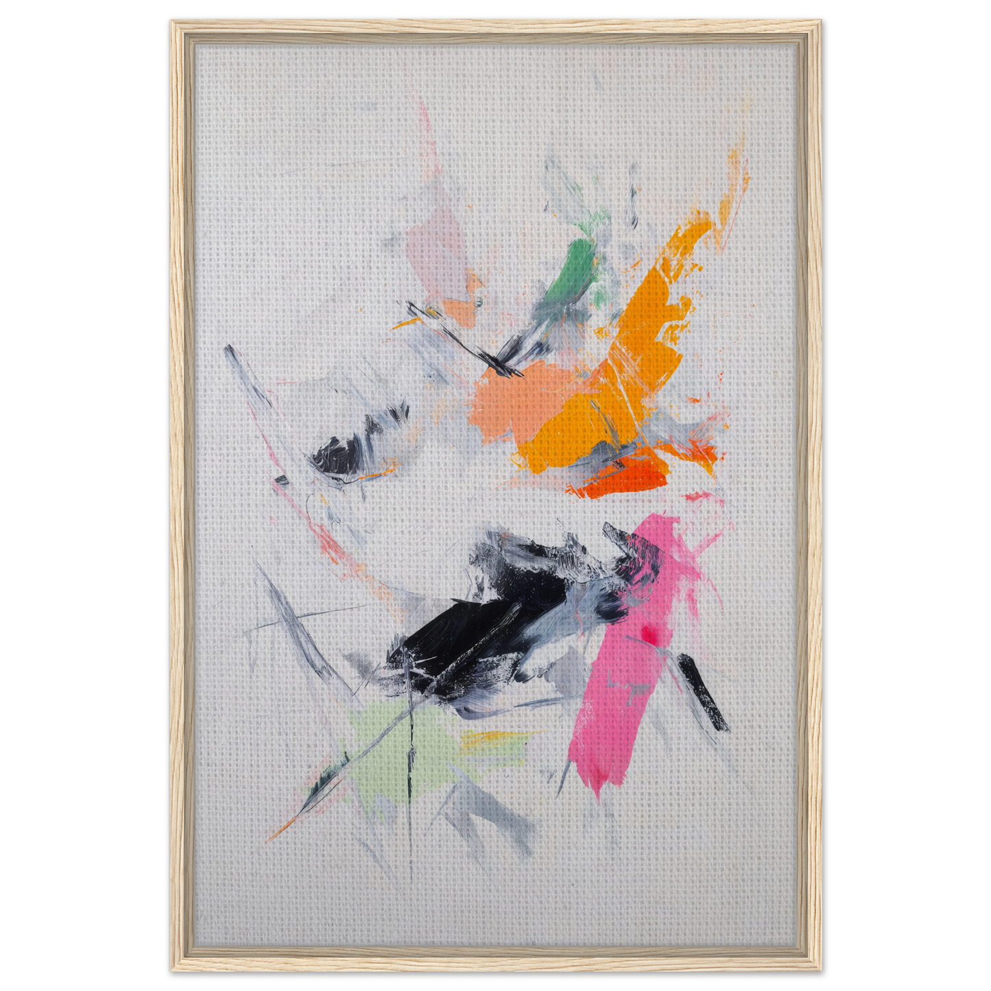 Abstract painting with colorful splashes on light background, Pigment Tempest Unfolds framed canvas print